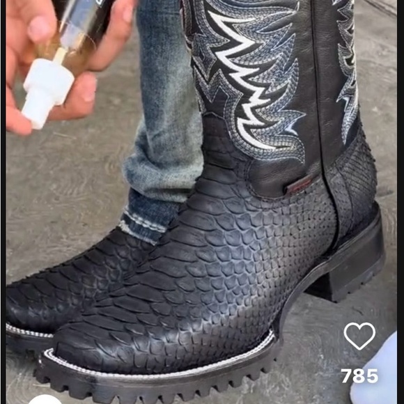Black Retro Athletic Python Cowboy Boots - Picture 2 of 3